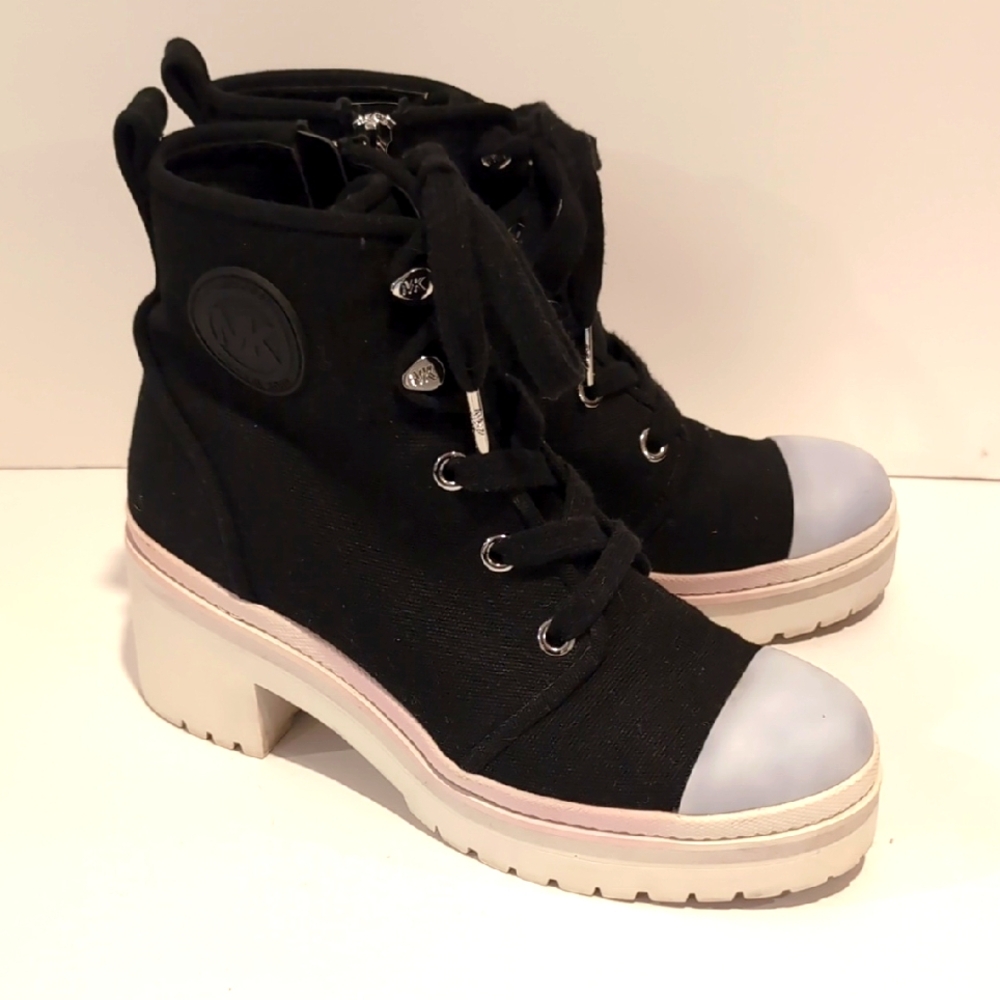 Michael Kors Black Canvas Combat Heeled Boots Size 8